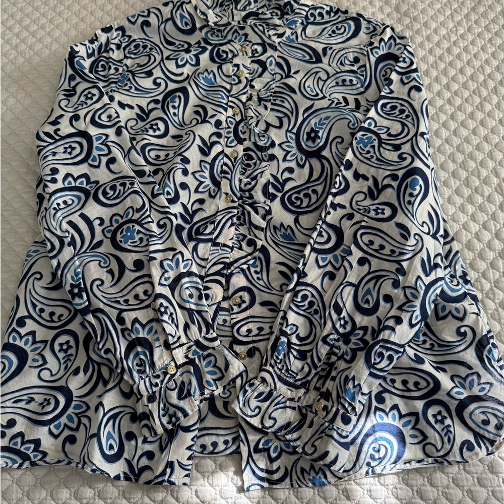 Talbots Navy and White Paisley Blouse